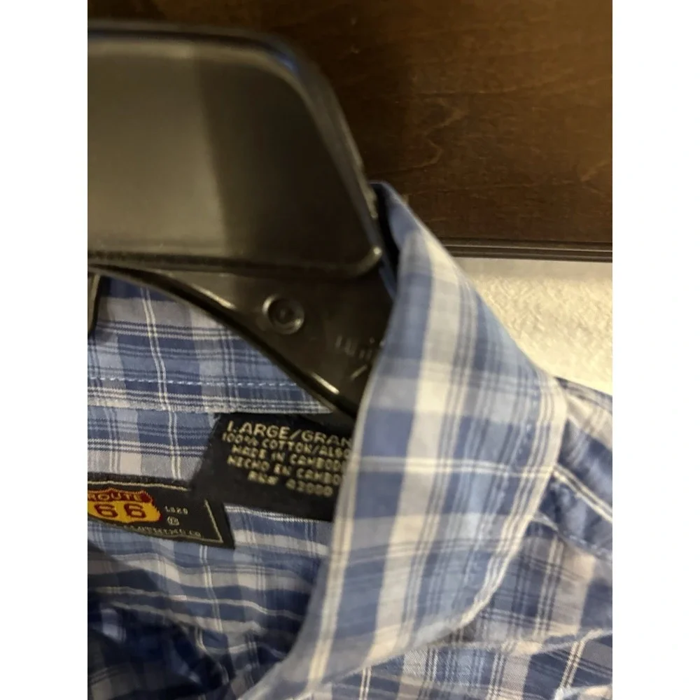 Route 66 Men's Large Blue Plaid Button Up Shirt Long Sleeve Cotton Blend Casual